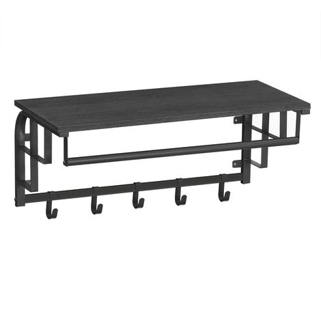 Porte-manteau avec étagère - Porte-manteau mural en métal / bois - 66cm de long - Noir (1/5)