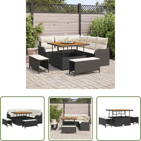 Canapé balcon -  Ensemble de canapé de jardin avec coussin 8 pcs Noir et Crème (1/5)