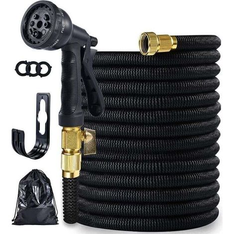 Enowelir Tuyau D'Arrosage Extensible Flexible Sans Courbure Avec Pistolet 8 Motifs Raccords Laiton Solide 75 Pieds 22 Metres Noir (1/4)