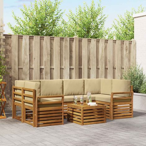 Outdoor-Sofagarnitur 7 pcs Natur und Beige Massivholz Akazie (1/5)