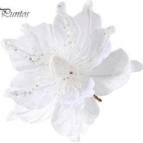 Décoration de sapin de Noël avec fleurs artificielles pailletées, couleurs vives, aspect réaliste, facile à suspendre, ornement de fête.blanc (1/5)