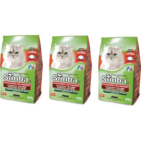 Multipack da 3 confezioni di simba croccantini per gatto al gusto manzo da 2 kg ciascuna