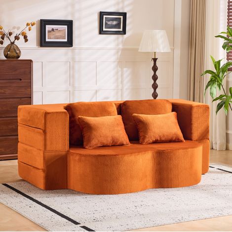 Canapé de sol pliable orange 198x120x76 cm en mousse haute densité, 4 coussins, REDOM (1/5)