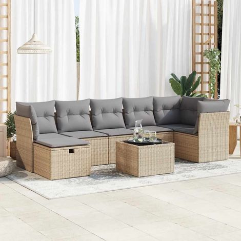 vidaXL Rattanmöbel -  8-tlg. Garten-Sofagarnitur mit Kissen Beige Poly Rattan (1/5)
