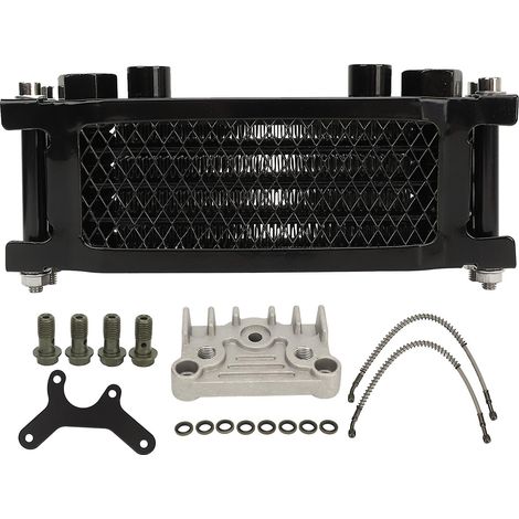 Kit de refroidissement d'huile moteur 17 pièces en aluminium, radiateur à 4 rangées, remplacement pour moto Monkey 125cc/140cc, noir (1/5)