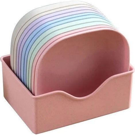 10 platos cuadrados con 1 soporte - Juego de platos portátiles para aperitivos y desayunos - Plástico resistente - Utensilio de cocina esencial (1/5)
