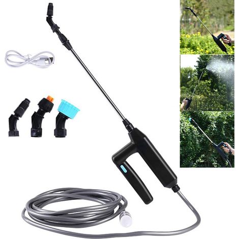Pulvérisateur rechargeable 7,4 V, pulvérisateur de plantes électrique avec tuyau de 8 m et 3 buses, lance d'arrosage pour pelouse et lavage de voiture (1/5)