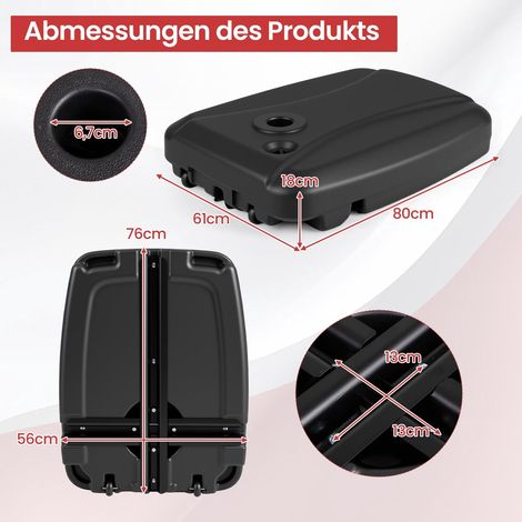 Base per ombrellone da giardino riempibile con ruote, in HDPE, portata 102 kg.