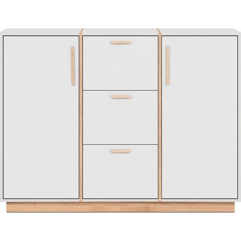 CALICOSY - Buffet 2 portes et 3 Tiroirs décor Blanc et Bois L125 cm - SPLIT (1/5)
