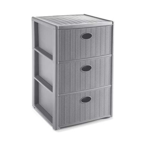 Stefanplast Cassettiera Elegance Grigia 3 Cassetti 40x40 H60 cm - Polipropilene - Super Resistente - Fornita Montata