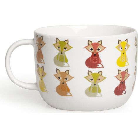 Grande Tasse Type Jumbo, en Porcelaine, Motif Renard, Blanc/Multicolore, 450 ML, 11 x 11 x 8,1 cm