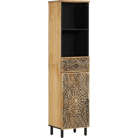 Mobiletto da bagno 38 x 33 x 160 cm ampio spazio contenitivo stile retrò legno massello di mango 020047289