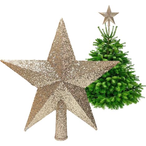 Adorno para árbol de Navidad - Estrella con purpurina color champán de 20 cm (1/5)