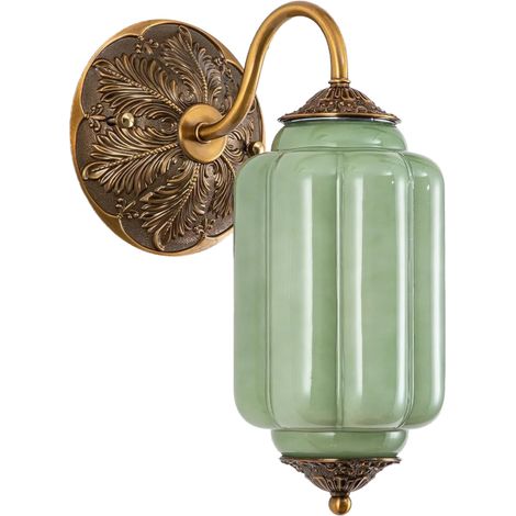 Applique murale vintage en verre de lait doré – Base finition laiton – Applique murale d'intérieur pour salon, chambre, salle de bain, couloir, entrée (1/5)