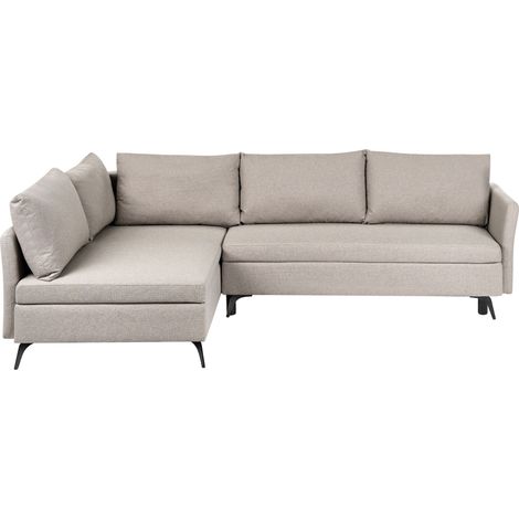 3 Seater Corner Sofa Bed Beige Fabric Upholstery Right Handed with Storage Armrests Modern Style Living Room KOGE (1/5)