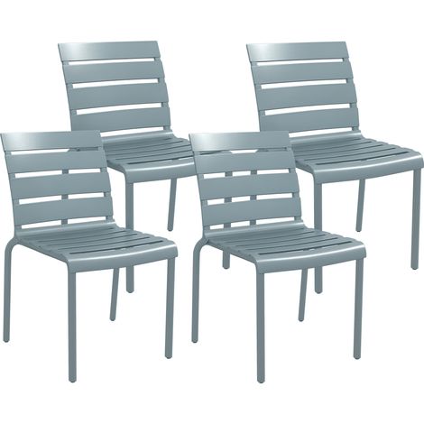 Set di 4 sedie da giardino impilabili, stile bistrot, con seduta e schienale a doghe. Dimensioni: 42L x 54W x 78H cm. Colore: Grigio.