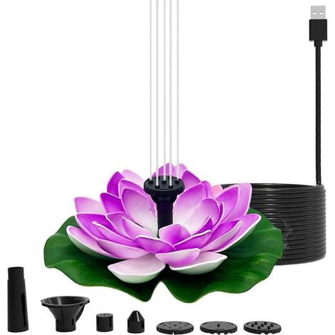 Pompe à fontaine de jardin solaire écologique, décoration extérieure, convient aux cours, jardins, bassins à poissons, bains d'oiseaux, aménagement paysager, interface USB multicolore, lotus violet. (1/5)