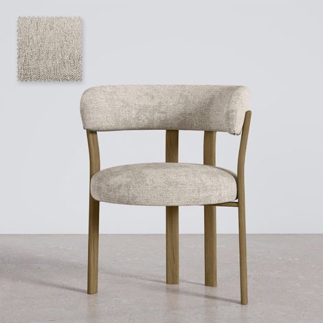Fauteuil de salle de séjour avec accoudoirs rembourrés en Chenille – Pieds effet chêne – Design ergonomique et moderne – Okare Crème