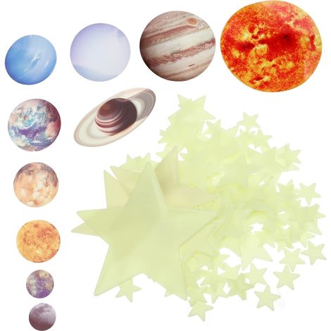 Autocollants Fluorescents Muraux Système Solaire Pour Chambre Garçon Fille Décoration Autocollant Lumineux Sticker Étoiles Diy (1/5)