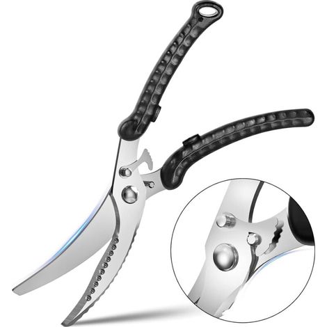 Tijeras de cocina, tijeras para aves, tijeras multiusos con función de raspado de escamas de pescado, tijeras para pollo, tijeras para (1/4)