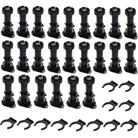 Pieds de Meuble Plastique Réglables Noir - 24 Pièces (120mm-150mm) - Fixation Base (1/5)