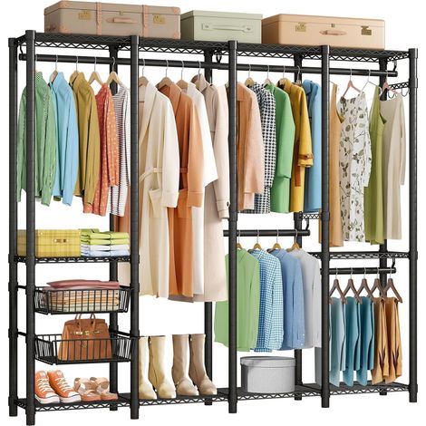 Porte-vêtements avec Étagères à Chaussures et Paniers, Porte-manteau Étagère de Rangement Réglable DIY Montage Facile, Grand Capacité de 192 x 40 x191 cm pour Chambre (1/5)