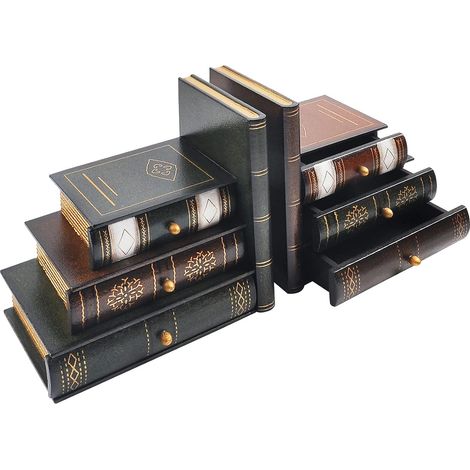 Sujetalibros decorativos de madera estilo vintage - Sujetalibros de imitación - para escritorio, biblioteca u oficina (311) (1/4)