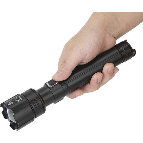 Lampe Torche Tactique P90 Super Lumineuse, Zoom, Étanche IPX4, Affichage de Puissance, Recharge USB, pour Camping et Randonnée - Noir (1/5)