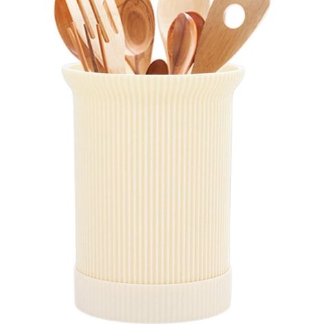 Estante para utensilios de cocina - Soporte para cucharas y tenedores con función de drenaje - Beige (1/4)