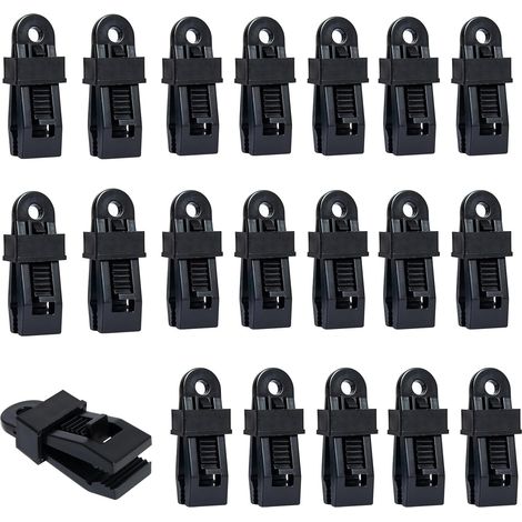 Juego de 20 clips ajustables para lonas de tiendas de campaña, resistentes y versátiles, para toldos, tiendas de campaña, marquesinas y camping, color negro. (1/5)