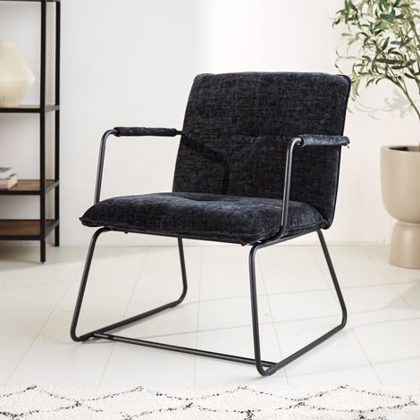 Fauteuil moderne tissu chenille noir Hailey (1/5)