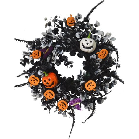 Couronne De Citrouille - 45 Cm - Décoration Pour Porte Intérieure Et Extérieure - Automne Et Halloween - 1 Pièce