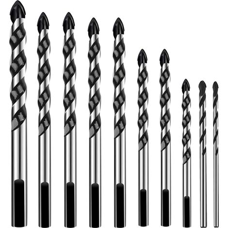 10-teiliges Hartmetall-Steinbohrer-Set für Metall, Stahl, Keramikfliesen, Porzellan, Beton, Ziegel, Kunststoff und Holz – 3/4/5/6/8/10/12 mm (1/5)