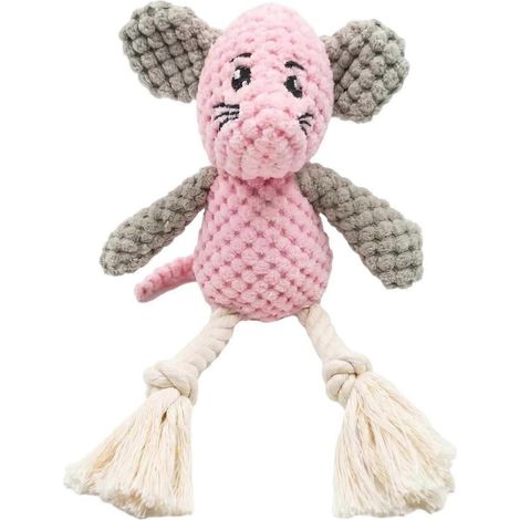 RoseJouet à mâcher en peluche en forme de souris qui couine, jouet interactif à tirer en corde de coton pour petits chiens, idéal pour soulager l'anxiété liée à la poussée dentaire des chiots. (1/5)