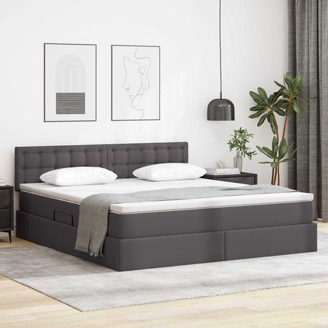 vidaXL Lit avec rangement et matelas Gris 160 x 200 cm Simili cuir (1/5)
