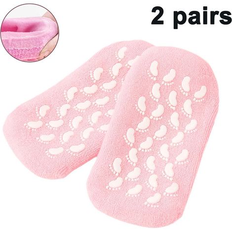 2 paires de chaussettes hydratantes en gel, réutilisables, douces pour les pieds, enrichies en huiles essentielles, pour l'exfoliation des pieds secs. (1/5)