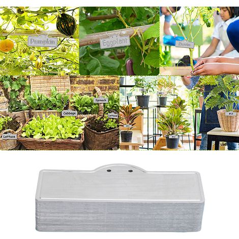 Pflanzetiketten aus Aluminium, wasserfest, langlebige Gartenstecker für Blumen und Landschaftsgestaltung, Packung mit 100 Etiketten + 100 Aluminiumbefestigungen (38 x 89 mm) (1/5)