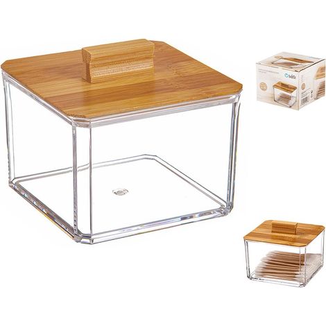 Organizer per cosmetici quadrato con coperchio in bambù 8 cm - Ballete (1/2)