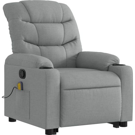 Poltrona relax TV funzione massaggio reclinabile sollevamento elettrico in tessuto grigio chiaro DEC026904