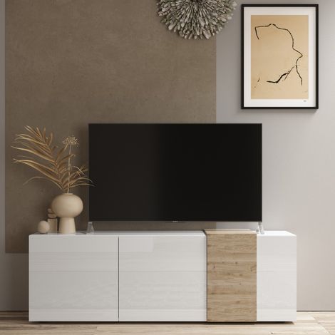 Meuble TV moderne bois et blanc 3 portes SIA (1/5)