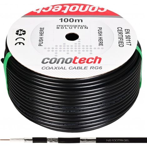 Cable de antena RG-6 Trishield relleno de gel, 100 m, coaxial, cobre, PE y gel (1/5)