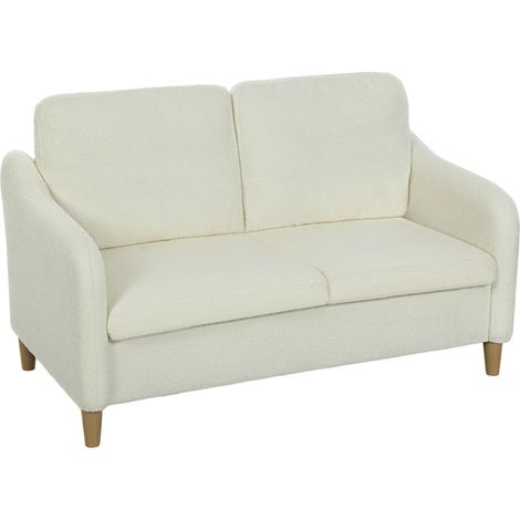 Canapé 2 places, canapé de salon en tissu bouclette avec coussins inclus, assise rembourrée, 137 x 69 x 82 cm, crème