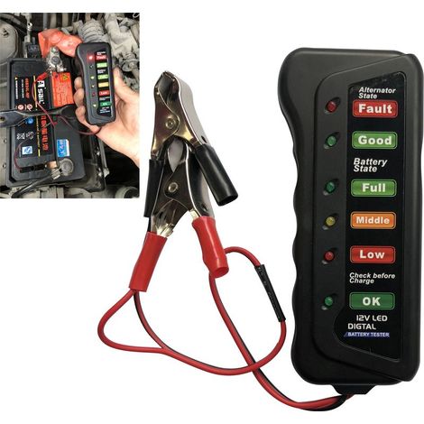 Testeur de Batterie 12V 6 Voyants LED Testeur Batterie Voiture Alternateur 12v Analyseur de Batterie pour Auto Moto (1/5)