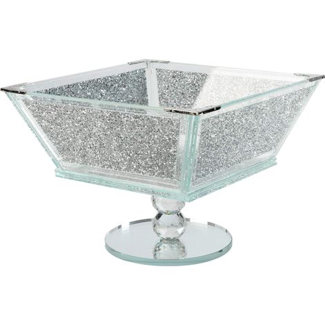 Bol à fruits extra large en cristal avec cadre en métal argenté et strass de 19 cm de hauteur (1/5)