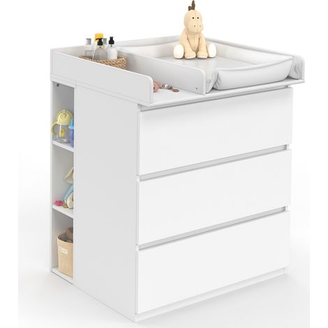 Wickelkommode AMBRE weiß 3 Schubladen Wickelaufsatz und 2 abnehmbare Regale (1/5)