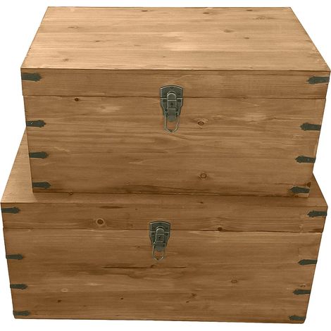 Baule in Legno di abete e MDF L. 70xP. 46xH. 35cm e L. 60xP. 38xH. 30cm Naturale - Lotto di 2 - MALOUEN (1/5)