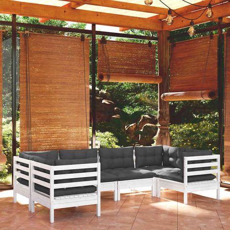 vidaXL Muebles de jardín 6 pzas con cojines blanco madera de pino (1/5)