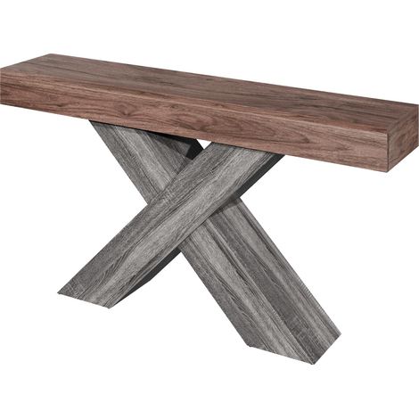 Consolle stretta con gambe a X, effetto legno noce, truciolare, 140 x 30 x 80 cm (1/5)