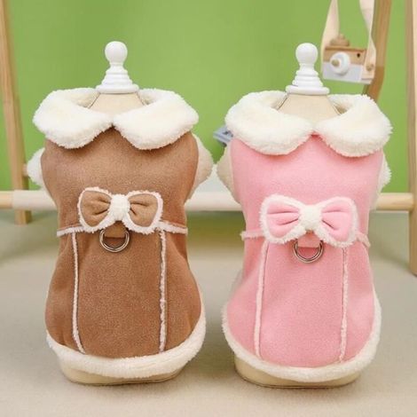 Lot de 2 manteaux d'hiver pour petits chiens et chats, manteaux en peau de mouton pour chiens et chats avec boucles, rose +café L (1/4)