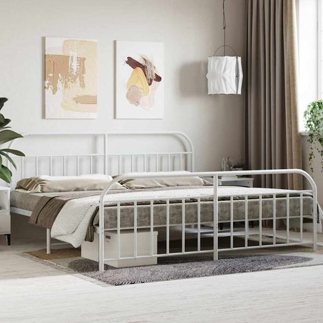 Cadre de lit métal sans matelas et pied de lit blanc 200x200 cm (1/5)